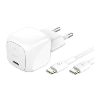 belkin BoostCharge 30W Compact USB-C Wall Charger with USB-C to USB-C Cable 1.0m WCA008kq1MWH (White)