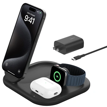 belkin BoostCharge 15W 3-in-1 Magnetic Foldable Charger WIZ029vfBK (Black) - Image 2