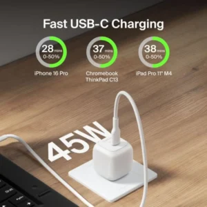 belkin BoostCharge 45W Compact USB-C Wall Charger with USB-C to USB-C Cable 1.0m WCA013kq1MWH (White) - Image 6