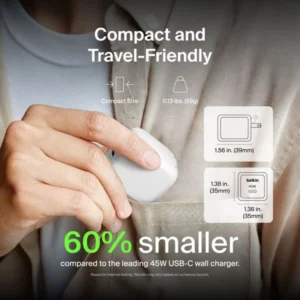 belkin BoostCharge 45W Compact USB-C Wall Charger with USB-C to USB-C Cable 1.0m WCA013kq1MWH (White) - Image 7