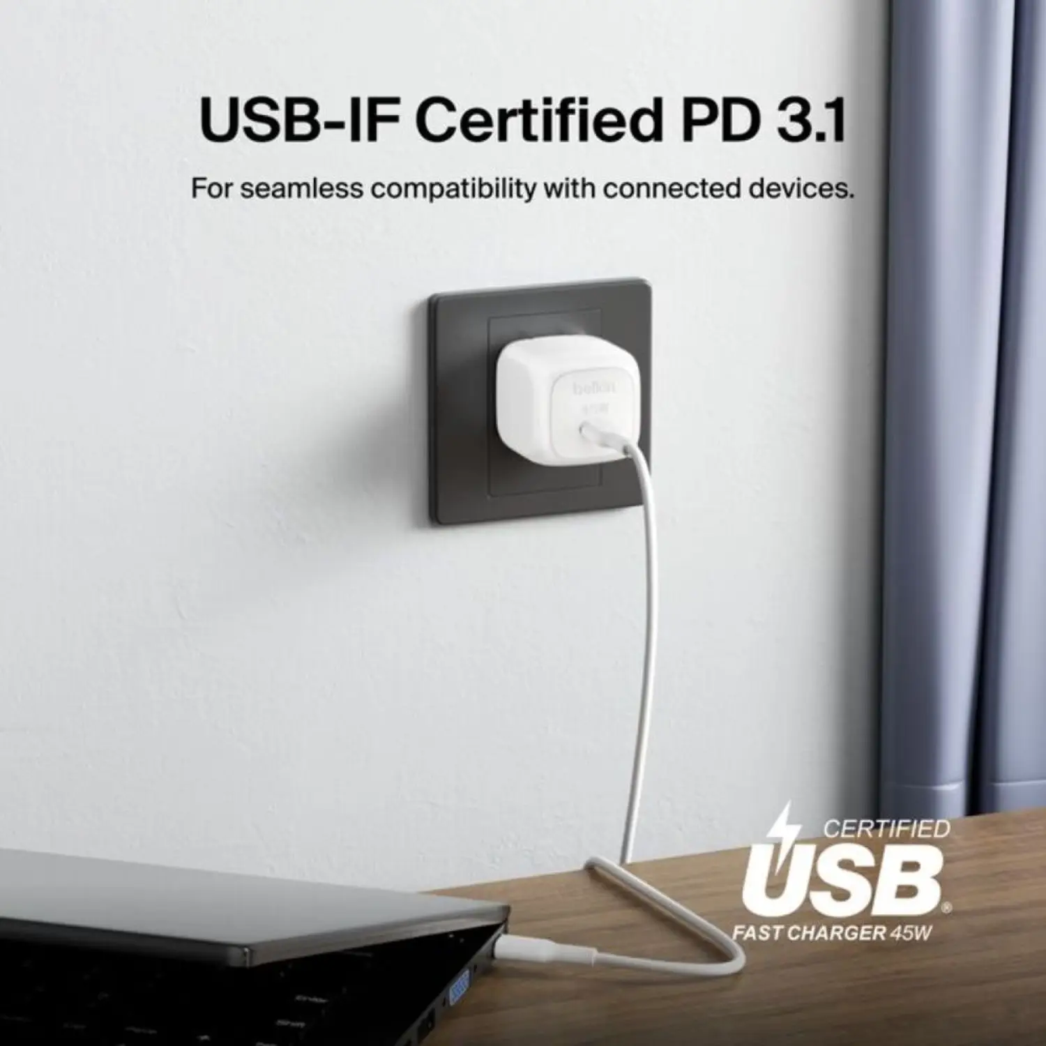 belkin BoostCharge 45W Compact USB-C Wall Charger with USB-C to USB-C Cable 1.0m WCA013kq1MWH (White) - Image 9