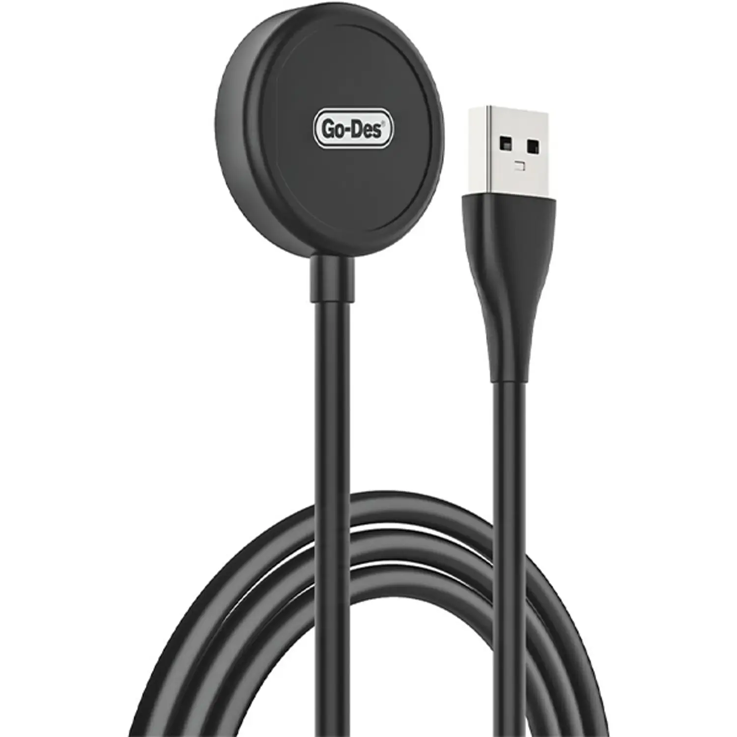 Go-Des GD-UC560 Samsung Smart Watch Magnetic Charging USB-A Cable 1.2m Black with magnetic wireless charging dock, USB-A connector, strong magnetic alignment, fast and stable charging, and built-in safety protection for compatible Samsung Galaxy Watch models.