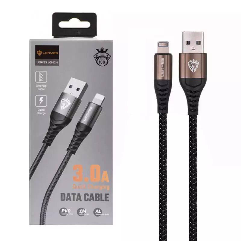 LENYES LC942-I 3A USB-A to Lightning Data Cable 1.0m (Black) - Image 2