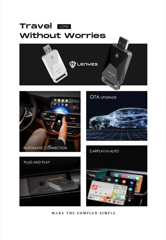 LENYES LCP02 Wireless Car Play/Android Auto Adapter (Black) - Image 5
