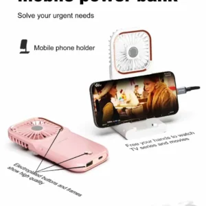 LENYES LHF13 3000mAh Power Bank Hanging Foldable Neck Fan with Phone Holder -WHITE - Image 3