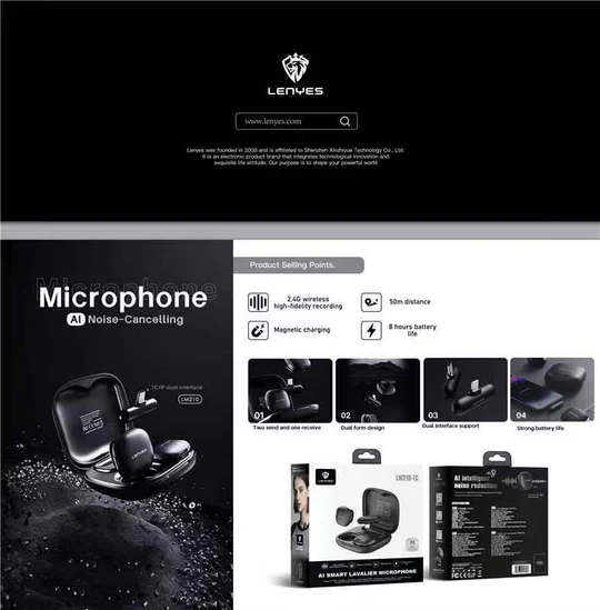 LENYES LM210-TC Ai Smart Lavalier USB-C Microphone (Black) - Image 3