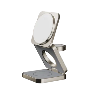 Momax UD31L2 Q2.Mag Go Qi2 3-in-1 Magnetic Wireless Charging Stand in Desert Titanium Chroma main product view.
