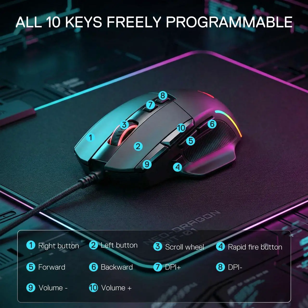 REDRAGON VIPER Wired RGB Gaming Mouse M925 (Black) - Image 3