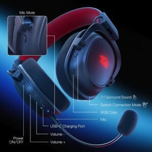 REDRAGON ZEUS PRO RGB Wireless 7.1 Surround Sound Gaming Headset H510-PRO (Black) - Image 8