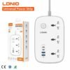 LDNIO SC6 3250W Power Strip White with 3 AC outlets, 2 USB-C fast charging ports, 2 USB-A charging ports, and 2-meter heavy-duty power cable