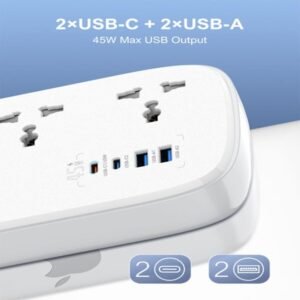 LDNIO SC6 (3xAC Sockets + 2xUSB-C Ports + 2xUSB-A Ports ) 3250W 2.0m Power Strip (White) - Image 8