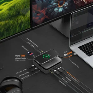 j5create JCD3199 12-in-1 USB-C Dock Dual 4K HDMI with 15W Wireless Charger ON Top -Black - Image 6