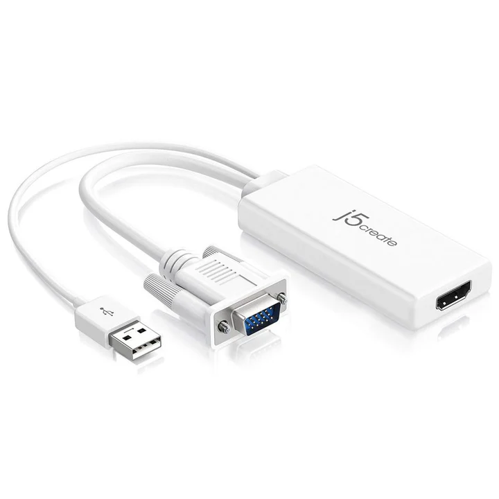 j5create JDA214 VGA to HDMI Video Audio Adapter White