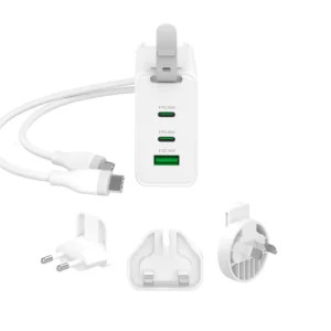 j5create JUP3563CV 65W GaN USB-C 3-Port Traveler Charger With Changeable AC Plugs And USB-C Cable-WHITE - Image 3