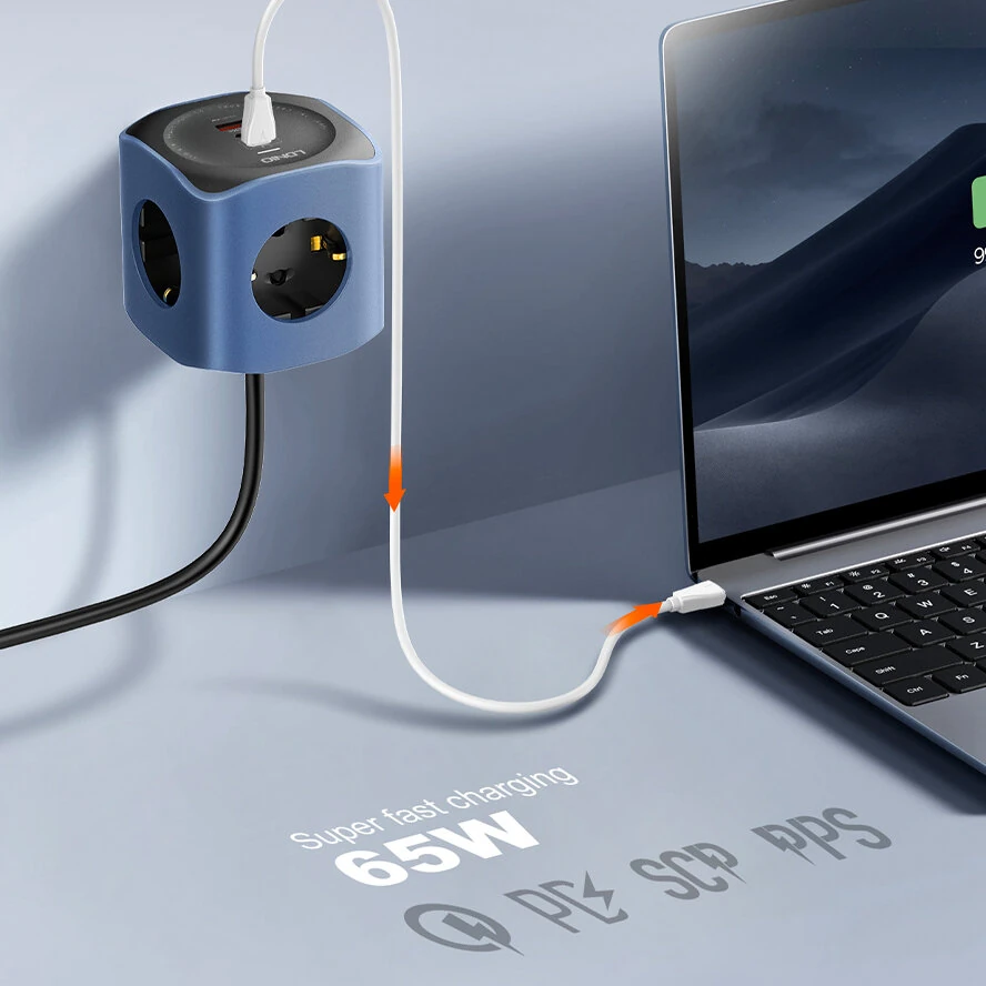 LDNIO SC3338 (3xAC Sockets + 2xUSB-C Ports + 1xUSB-A Port) 2500W 2.0m Power Strip (Black) - Image 3