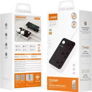 LDNIO SC3604C (3xAC Sockets + 3xUSB-C Ports + 3xUSB-A Ports) 2500W 2.0m Power Strip (White) - Image 4