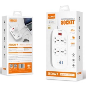 LDNIO SC4407C (4xAC Sockets + 2xUSB-C Ports + 2xUSB-A Ports) 2500W 2.0m Power Strip (White) - Image 5