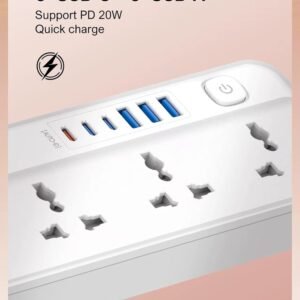 LDNIO SC5614C (5xAC Sockets + 3xUSB-C Ports + 3xUSB-A Ports) 2500W 2.0m Power Strip (White) - Image 3