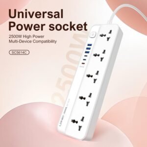 LDNIO SC5614C (5xAC Sockets + 3xUSB-C Ports + 3xUSB-A Ports) 2500W 2.0m Power Strip (White) - Image 7