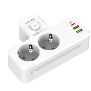 LDNIO SE2337 (2xAC Sockets + 1xUSB-C Port + 2xUSB-A Ports) 2500W Power Strip with LED Night Lamp (White) - Image 4