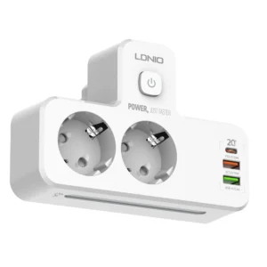LDNIO SE2337 (2xAC Sockets + 1xUSB-C Port + 2xUSB-A Ports) 2500W Power Strip with LED Night Lamp (White) - Image 7