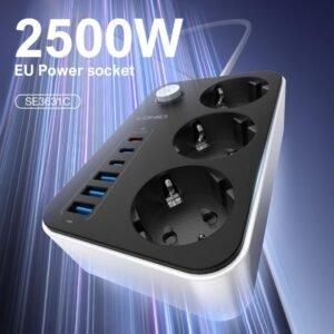 LDNIO SE3631C (3xAC Sockets + 3xUSB-C Ports + 3xUSB-A Ports) 2500W 2.0m Power Strip (White) - Image 3