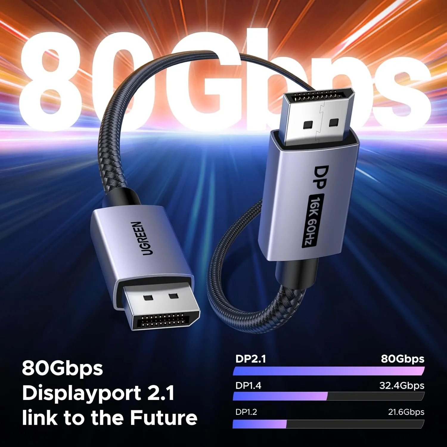 UGREEN 55568 DP131 DisplayPort(DP) 16K Cable Male to Male 2.0m (Black) - Image 2