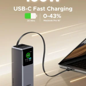 Alternative view of UGREEN 55987B PB726 Nexode 165W 20000mAh Flight Approved Power Bank with Retractable USB-C Cable (Space Grey)