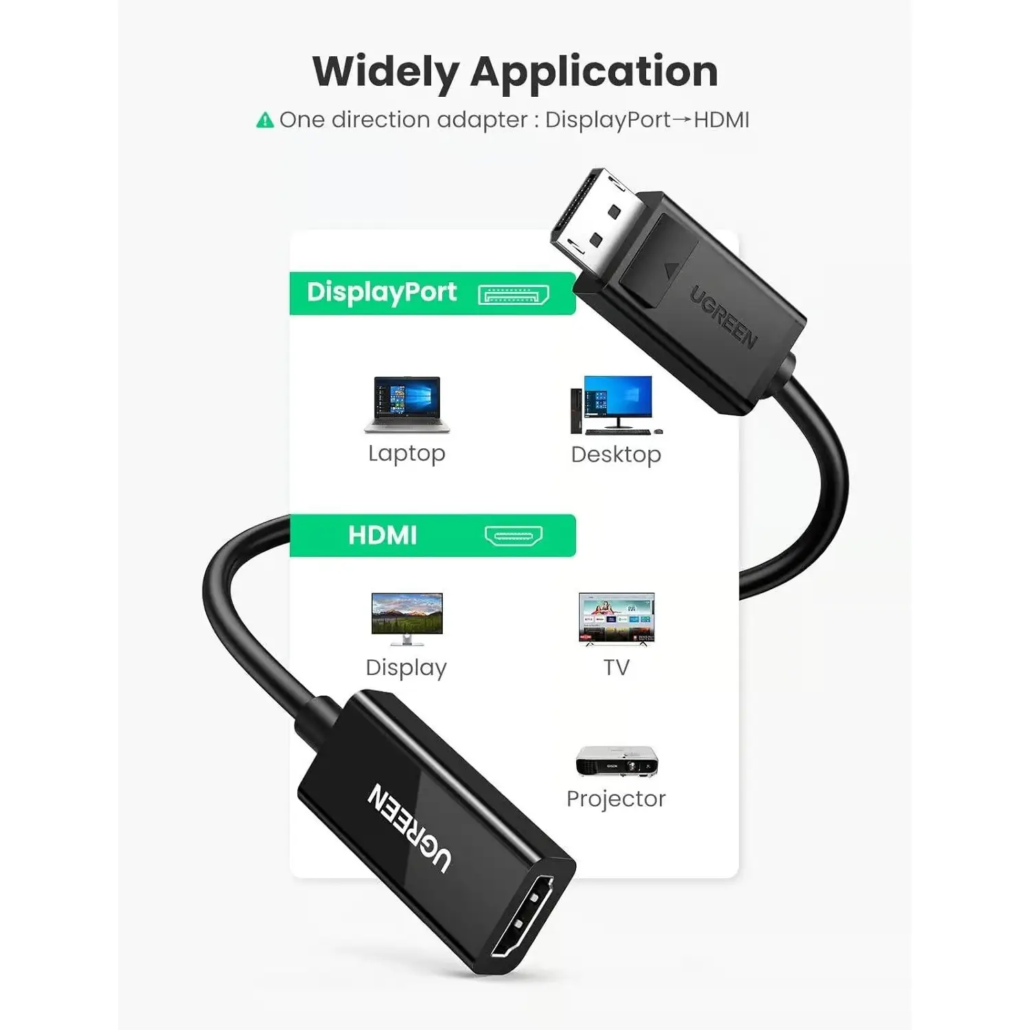 UGREEN 70694 DisplayPort(DP) Male to HDMI Female 4K/2K 60Hz Adapter 25cm (Black) - Image 3