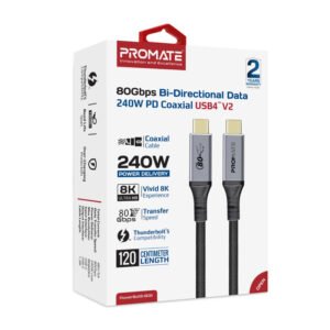 PROMATE PowerBolt5-80G 80Gbps Bi-Directional Data 240W PD Thunderbolt 5 Coaxial USB4 V2 8K 120CM (Black) - Image 7