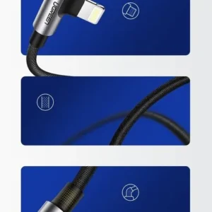 Alternative view of UGREEN 60521 USB-A to Lightning 90° Fast Charging Cable 1.0m (Black)
