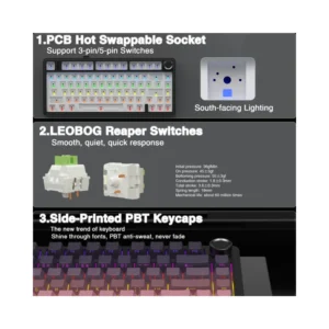 Alternative view of AULA F75PRO Reaper SW Hot Swappable RGB TKL Backlight Gasket 4000mAh Side Engraved Keycaps Mechanical Gaming Keyboard (Gradient Pink)