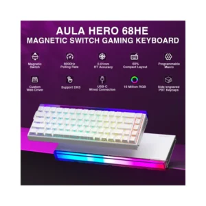 Alternative view of AULA HERO68 HE Magnetic Black King SW Hot Swappable RGB 65% Backlight Wired Mechanical Gaming Keyboard (White Contour)