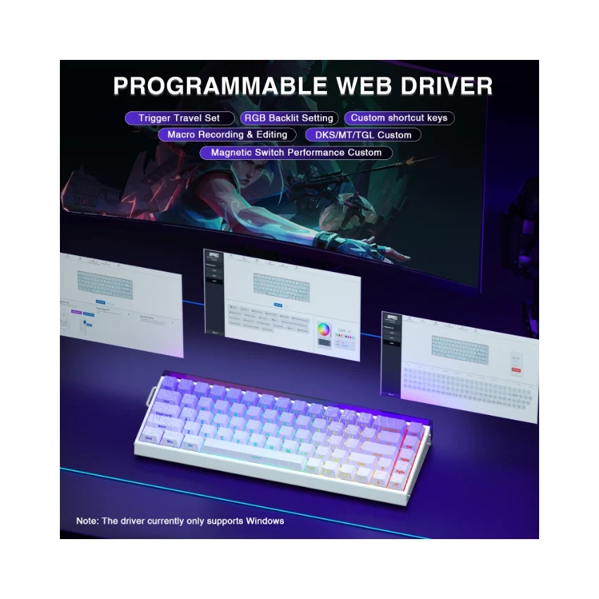 AULA HERO68 HE Magnetic Dragon King SW Hot Swappable RGB 65% Backlight Wired Mechanical Gaming Keyboard (Gradient Purple) - Image 4