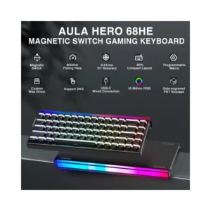 Alternative view of AULA HERO68 HE Magnetic Jade King SW Hot Swappable RGB 65% Backlight Wired Mechanical Gaming Keyboard (Black Frosted Translucent)
