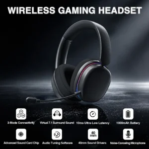 Alternative view of AULA WIND G7PRO 7.1 Surround RGB Detachable Mic 3-Mode Gaming Headset (Black)