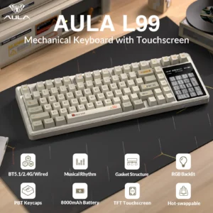 Alternative view of AULA WIND L99 Caramel Latte SW Hot Swappable 3.98inch IPS Touchscreen 8000mAh TKL RGB 3-Mode Mechanical Gaming Keyboard (Latte Brown)