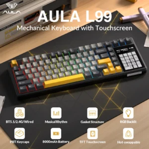 Alternative view of AULA WIND L99 Raindrop SW Hot Swappable 3.98inch IPS Touchscreen 8000mAh TKL RGB 3-Mode Mechanical Gaming Keyboard (Dark Grey/Light Grey/Yellow)