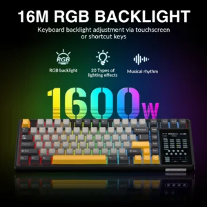 AULA WIND L99 Raindrop SW Hot Swappable 3.98inch IPS Touchscreen 8000mAh TKL RGB 3-Mode Mechanical Gaming Keyboard (Dark Grey/Light Grey/Yellow) - Image 4