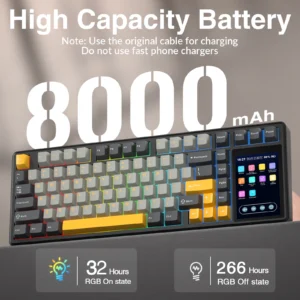 AULA WIND L99 Raindrop SW Hot Swappable 3.98inch IPS Touchscreen 8000mAh TKL RGB 3-Mode Mechanical Gaming Keyboard (Dark Grey/Light Grey/Yellow) - Image 5