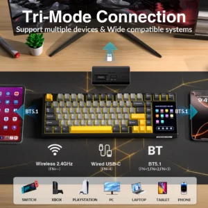AULA WIND L99 Raindrop SW Hot Swappable 3.98inch IPS Touchscreen 8000mAh TKL RGB 3-Mode Mechanical Gaming Keyboard (Dark Grey/Light Grey/Yellow) - Image 6