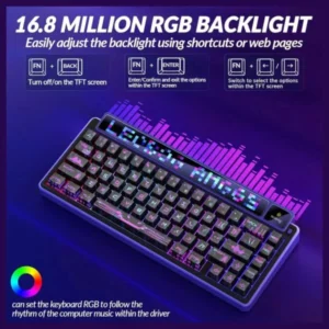 Alternative view of AULA leobog AMG65 Jasper SW RGB 65% Hot Swappable Dual Screen 315 LEDs 3-Modes Mechanical Gaming Keyboard (Purple Cyber Starnight)