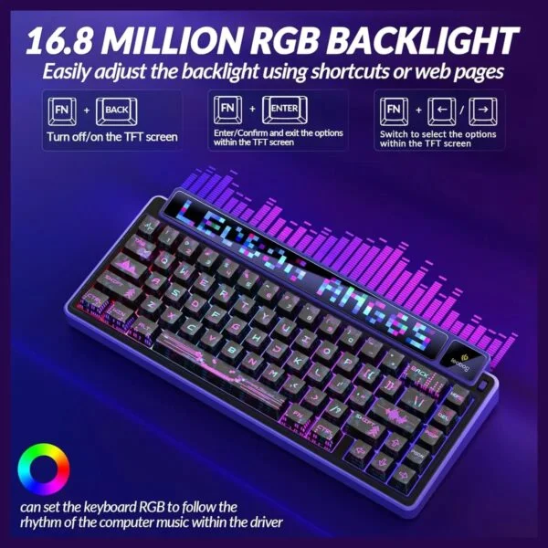 AULA leobog AMG65 Jasper SW RGB 65% Hot Swappable Dual Screen 315 LEDs 3-Modes Mechanical Gaming Keyboard (Purple Cyber Starnight) - Image 2