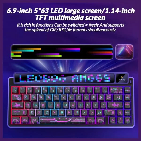 AULA leobog AMG65 Jasper SW RGB 65% Hot Swappable Dual Screen 315 LEDs 3-Modes Mechanical Gaming Keyboard (Purple Cyber Starnight) - Image 3
