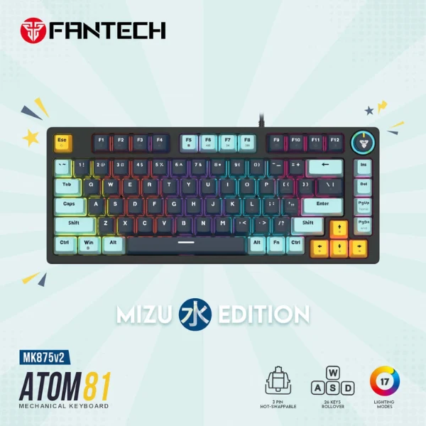 FANTECH ATOM81 MK875V2 MIZU Edition Taro SW Hot Swappable RGB Wired Mechanical Gaming Keyboard - Image 5