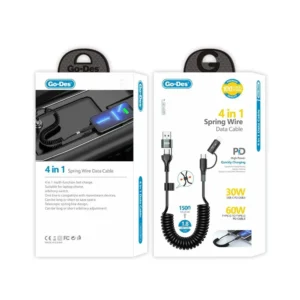 Alternative view of Go-Des GD-UC805 4-in-1 Spring Wire Data Cable 1.8m (Black)