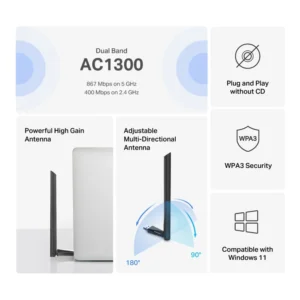 MERCUSYS MA30H AC1300 High Gain Wireless Dual Band USB Adapter - Image 3