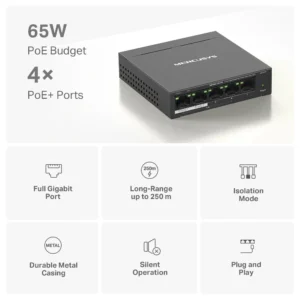 MERCUSYS MS105GP 5-Port Gigabit Desktop Switch With 4-Port PoE+ - Image 4
