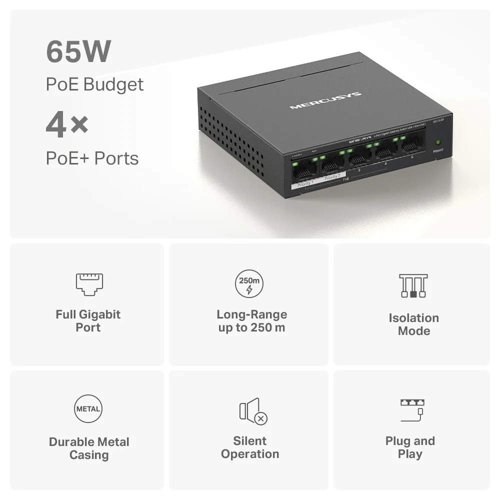 MERCUSYS MS105GP 5-Port Gigabit Desktop Switch With 4-Port PoE+ - Image 4