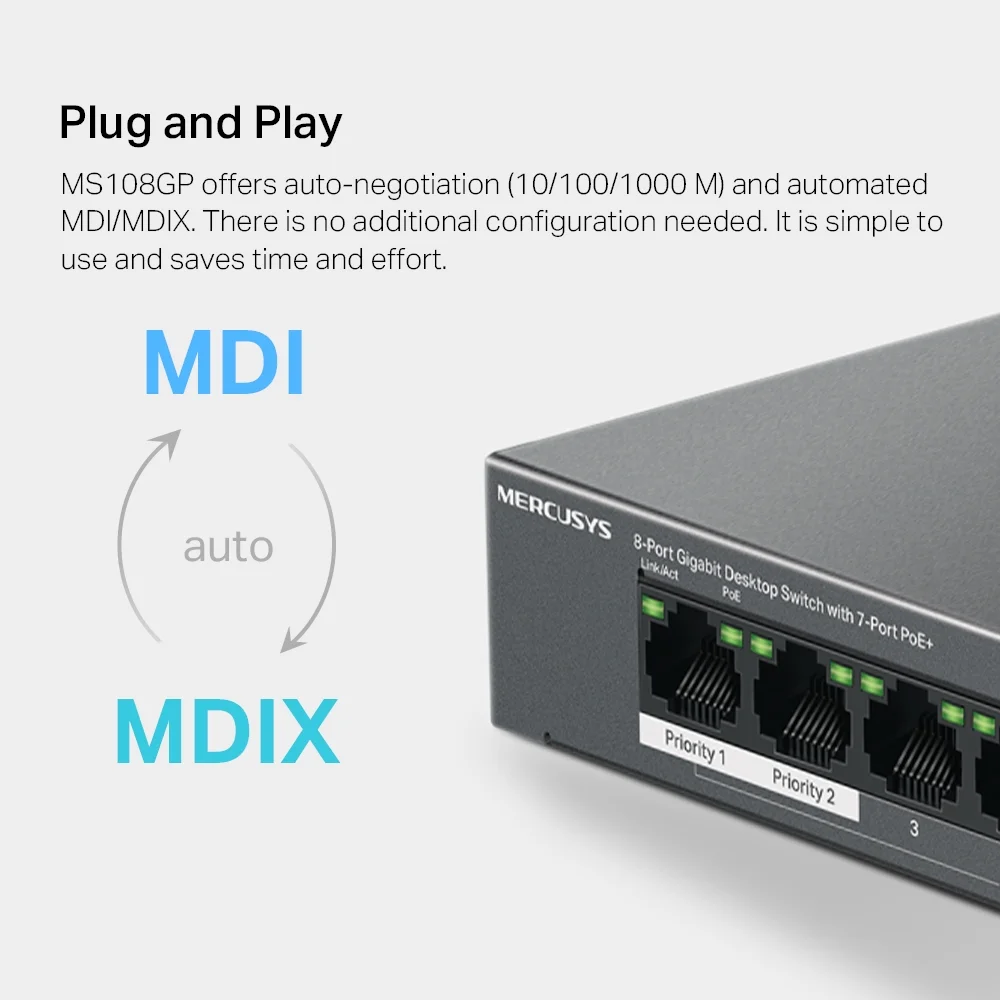 MERCUSYS MS108GP 8-Port Gigabit Desktop Switch With 7-Port PoE+ - Image 9